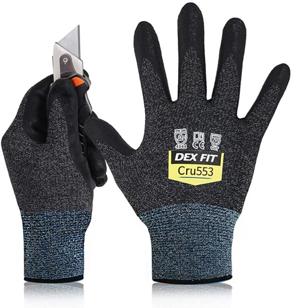 DEX FIT Gants de Travail Cru553 Résistants aux Coupures Niveau 5, Adaptation 3D Confortable Extensible, Agrippants Nitrile Durable, Smart Touch, Fins Légers, Lavables,1 Paire – Image 3