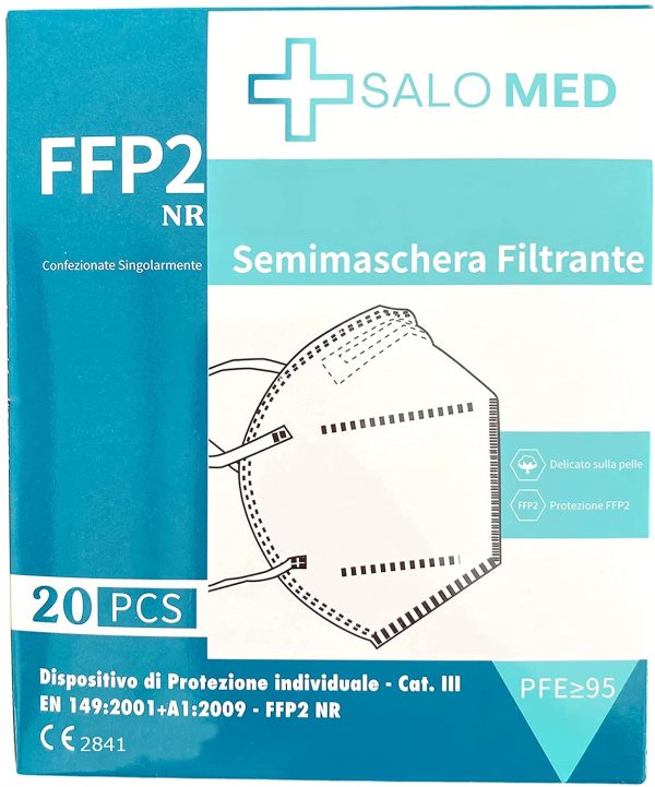 SALO MED 20 masques FFP2 noirs - Certifiés CE 2841 - Emballage individuel - Masque 5 couches - Protection avec filtration BFE > 99 % - Boîte de 20 pièces – Image 4