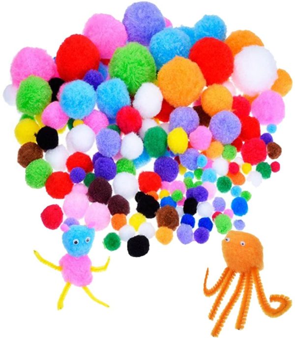 Wartoon Pipe Cleaners Crafts Set, Tuyaux Chenille et Pompoms avec Googly Eyes et bâtonnets Craft Assortiment de Couleurs Feutre de Tissu en Feutre Non tissé pour Bricolage 590 Pièces