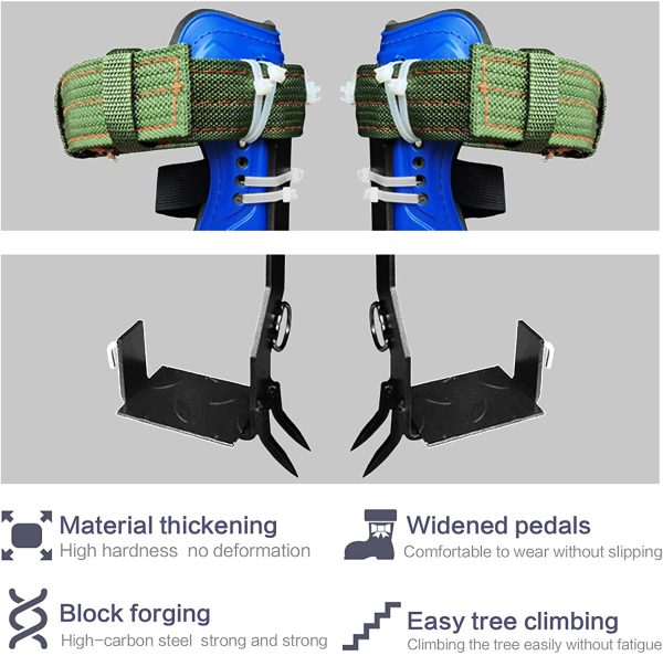 folconroad Ensemble de pointes d'escalade d'arbre avec sangles de ceinture de harnais de sécurité réglables, kit d'escalade d'arbre avec 2 engrenages en acier, outils d'escalade – Image 5