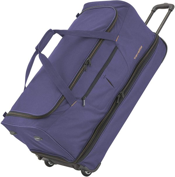 travelite valise trolley à 2 roulettes taille L avec pli d'extension, série de bagages BASICS : sac de voyage à roulettes avec volume supplémentaire, 70 cm, 98 litres (extensible à 119 litres), bleu