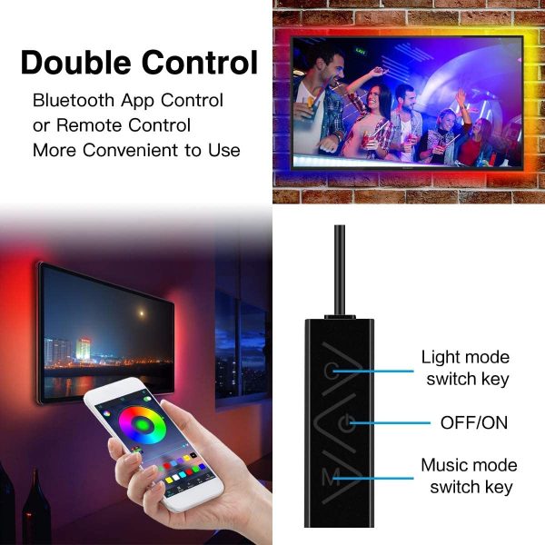 Ruban LED Bluetooth 2M SMD 5050 RGB Bandes lumineuses avec contrôleur synchronisation avec la musique Convient pour chambre à coucher, décoration de fête et pour la maison – Image 6