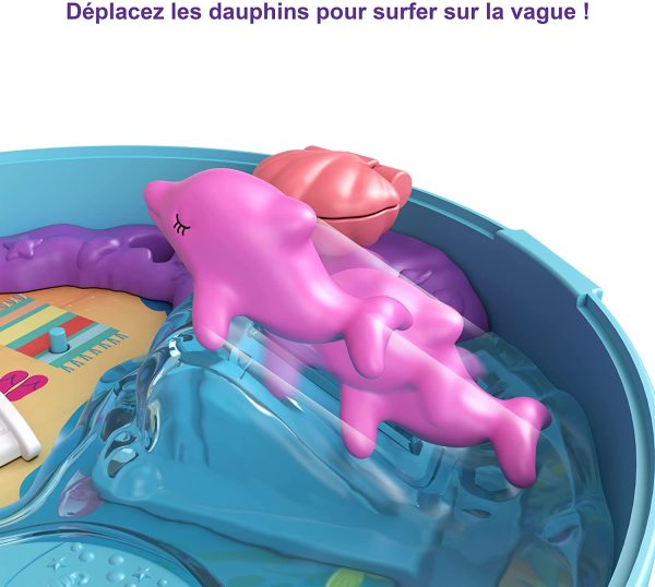 Polly Pocket Coffret Univers La Plage des Dauphins, mini-figurines Polly et sirène, 5 surprises et 12 accessoires, jouet pour enfant, GTN20 – Image 8