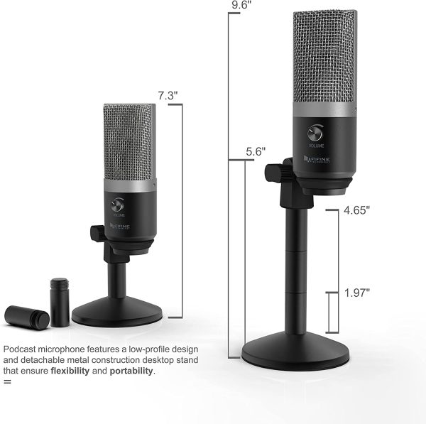 FIFINE USB Microphone, Microphone PC pour ordinateurs Mac et Windows, optimisé pour l’enregistrement, lecture en transit de Twitch, voix silence, podcasting pour YouTube, discussions sur Skype. (K670) – Image 4