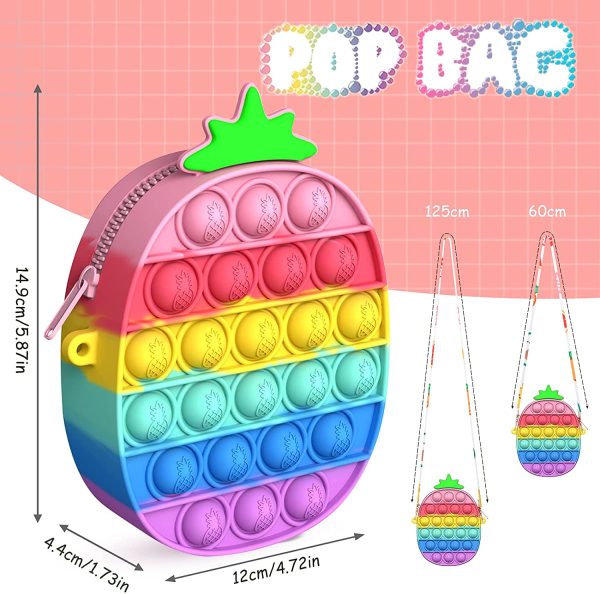 Sac Pop Bublle It, YOGINGO Sac Popit Filles, Fidget Toy Portefeuille Sac à Main, 2 en 1 Popit Fijets Toys Arc en Ciel Sacs Bandouliã¨Re des Bretelles de Réglable pour Enfants et Adultes(Ananas) – Image 4