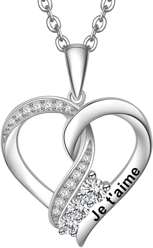 ENGSWA Collier Personnalisable Femme Argent 925 avec Gravure Pendentif Cœur Cadeau Amoureux Mère Maman Grand-Mère Fille – Image 3