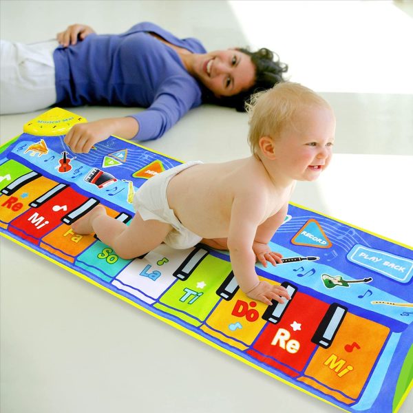 BelleStyle Tapis Musical, Tapis Piano Enfant, Tapis de Danse Tapis de Jeu Musical, 8 Sons D'instruments Jeux Musicaux, Jouets Éducatifs pour Bébé Enfant 1 2 3 4 5 6 Ans Garçons Filles - 130*48cm