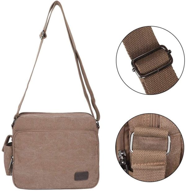 EGOGO Messenger Bag, Hommes Sac d'épaule Sac de toile Sac Bandoulière Sac de messager pour le Travail, Ecole, Usage Quotidien E527-1 (Brun) – Image 4