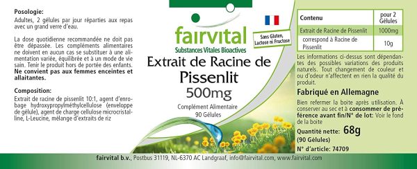 Pissenlit extrait de racine 500mg - 45 jours - VEGAN - dose élevée - 90 Capsules - concentré 10 fois – Image 2