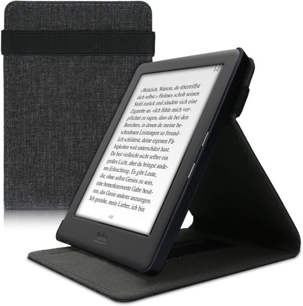 kwmobile Coque Compatible avec Kobo Glo HD/Touch 2.0 - Étui à Rabat en Tissu pour Liseuse - Tissu Gris foncé – Image 7