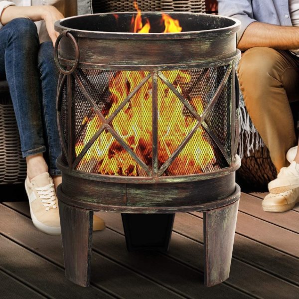 Amagabeli Brasero Exterieur pour Jardin 58 x 42 cm Portable Cheminée Foyer Extérieur pour Terrasse,Tisonnier et Grille Inclus, Chauffage de Ménager Fire Pit – Image 9