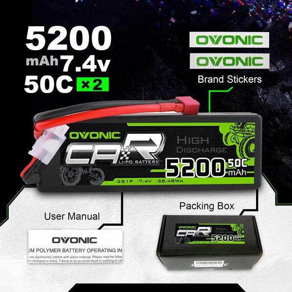 Batterie Lipo 2s 5200mAh 50C 7.4V Étui Rigide avec Connecteur Dean Style T pour Avion RC Hélicoptère RC Voiture RC Bateau Hobby (2 Packs)