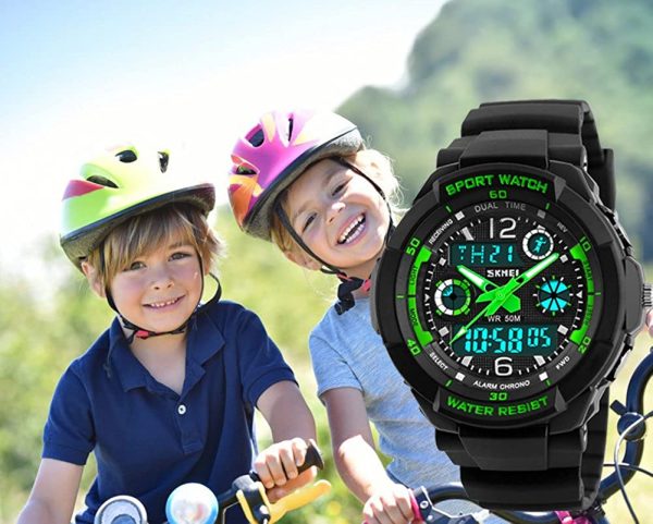 Digital Montres pour Enfants garçons - 50 m étanche Sports de Plein air Montre analogique avec Alarme/minuteur/Double Fuseau horaire/lumière LED pour Enfant – Image 4