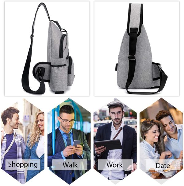 FANDARE Homme Sac de Poitrine Femme Sac d'Epaule Sacoche avec USB Sac Bandoulière Sling Bag Crossbody Bag pour Voyage, Cyclisme,Camping, randonnée, Imperméable Polyester Bleu – Image 2