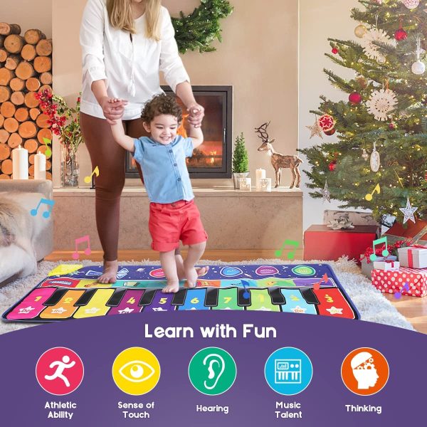 RenFox Tapis Musical, Ciel Étoilé Tapis Clavier Musical,Grand Tapis de Danse avec 10 Touches, 10 Chansons et 8 Instruments pour Garçons Filles, Jouets Éducatifs Cadeaux pour Anniversaires Noël