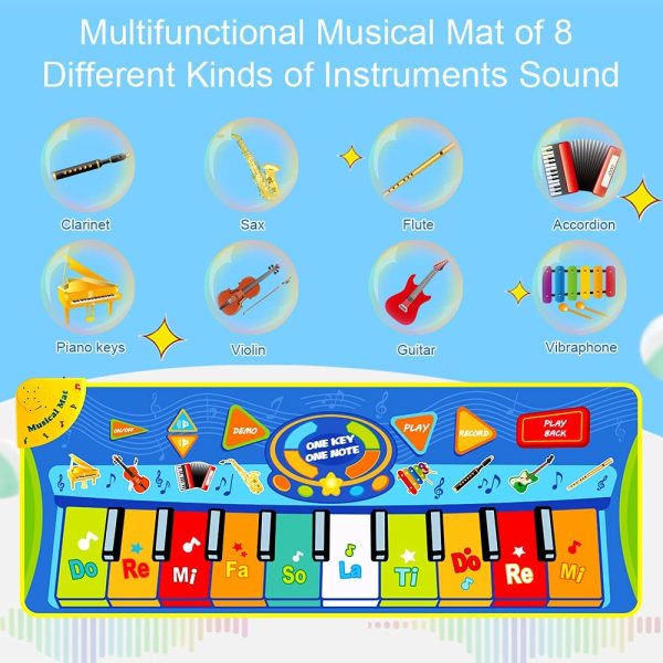 BelleStyle Tapis Musical, Tapis Piano Enfant, Tapis de Danse Tapis de Jeu Musical, 8 Sons D'instruments Jeux Musicaux, Jouets Éducatifs pour Bébé Enfant 1 2 3 4 5 6 Ans Garçons Filles - 130*48cm – Image 8