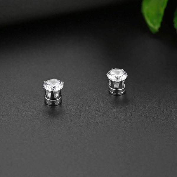 Flongo 6/7/8MM Boucles d’Oreilles Non Percées pour Femme Homme, 3 Paires Clips Sans Trou Magnétique Composés Zircon Brillant Charmant Couleur Argent Noir Or Fantaisie Cadeaux Anniversaire Noël – Image 3