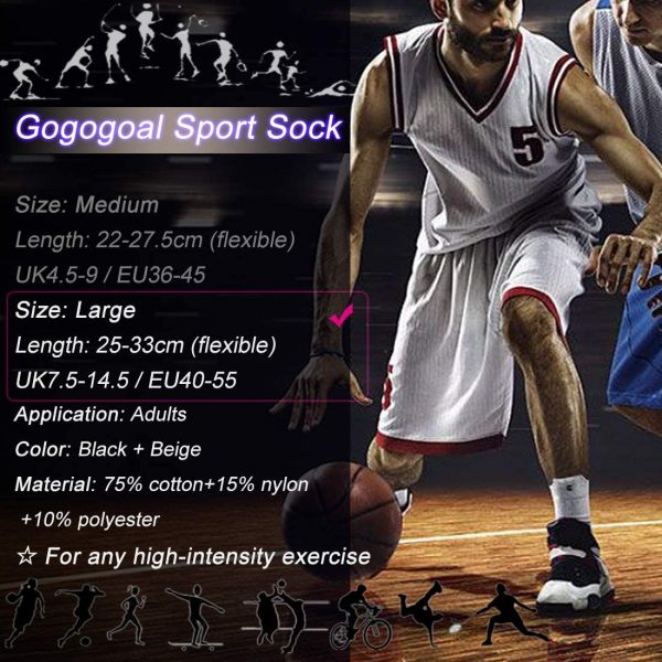 Gogogoal Chaussette de sport antidérapante pour hommes femmes, epaisse respirant athlétisme Chaussettes pour football basketball handball rugby velo trekking Yoga aptitude – Image 3