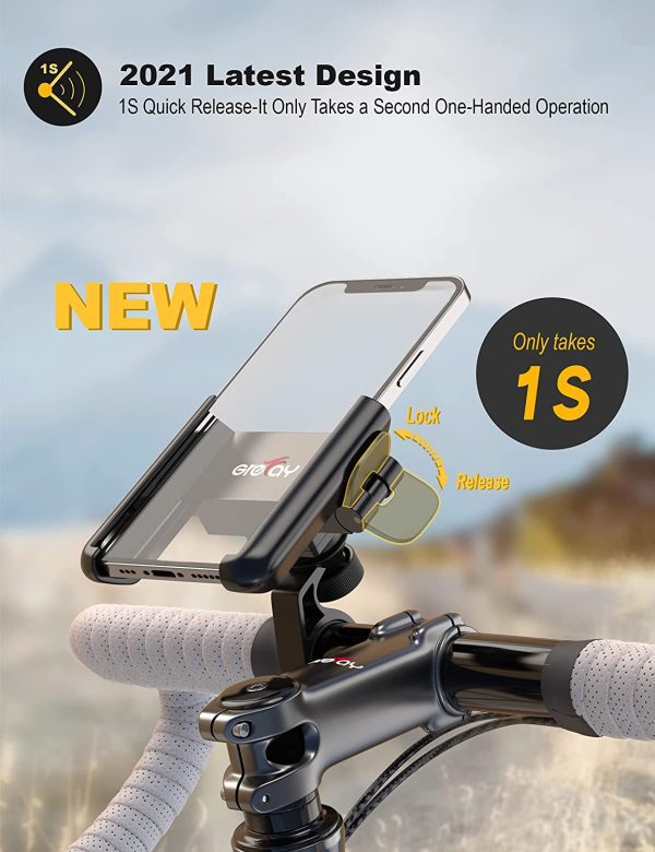 Grefay Support Téléphone Vélo,【Libération Rapide 1S??Support Telephone Moto, Universel Porte Vélo du Guidon avec 360° Rotation pour Les 3,5-7,0 Pouces Smartphones – Image 9