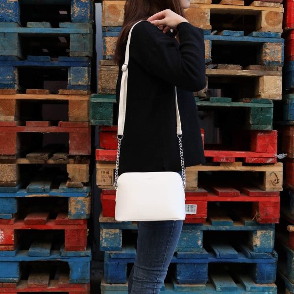 David Jones - Petit Sac Bandoulière Femme - Sac à Main Chaîne Argentée Porté Epaule - Besace Sacoche Messenger Téléphone Cuir PU Rigide - Fourre-Tout Ville Voyage Shopping Mode Chic - Blanc – Image 2