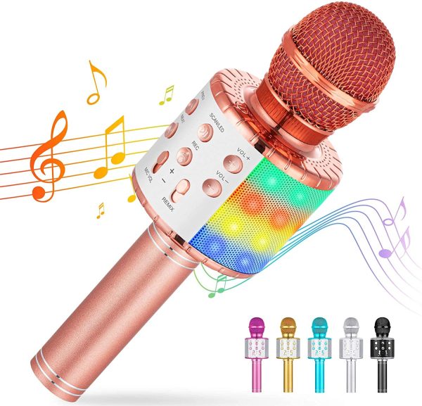 Cvozo Microphone karaoké 4 en 1 sans fil Bluetooth pour enfants, cadeau amusant pour adolescents, filles, garçons, KTV portable enregistreur pour iOS, Android, PC – Image 3