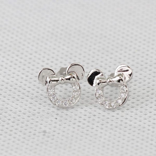 findout f1696silver Boucles d'oreilles creuses forme Minnie Mouse en argent sterling et zirconium pour femmes et filles – Image 4