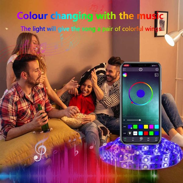 Ruban LED Bleutooth,10M Bande RGB 5050 LED Lumineuse Multicolore, avec Adaptateur, Convient Pour la Famille,la Chambre à coucher, la fête[Mise à niveau étanche/APP + télécommande intelligente] – Image 2