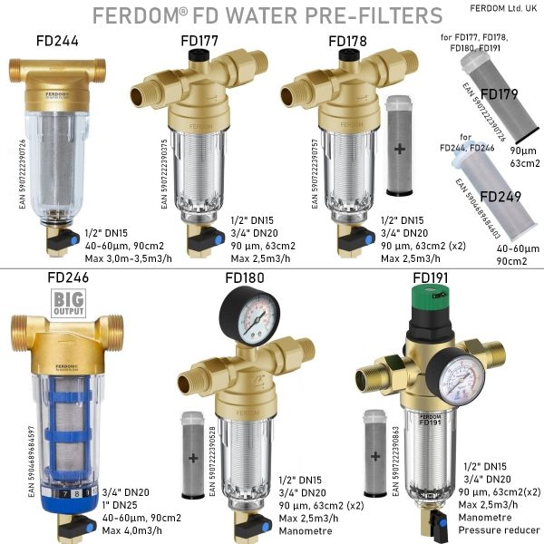 FERDOM FD246. Pré-filtre, Sédiments Spin-Down. Max 4 m3/h. Connexions 3/4" et 1" (DN20 / DN25), Maille Inox 40-60 m, 90 cm2, Réutilisable, Grattoir Intégré. Tête en Laiton, Corps Transparent. – Image 8