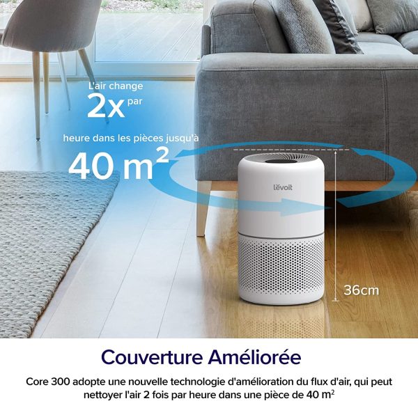 LEVOIT Purificateur d'Air Masion avec HEPA H13, CADR 187m³/h, 100%Sans Ozone| 24dB Mode Veille| Air Purifiers 3 Vitesses| Minuterie, Capturer 99,97% de Fumée Pollen Poussière Core 300 – Image 3