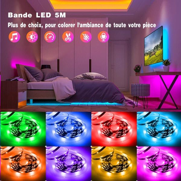 Ruban Led 5m,  Smart Led Chambre 5050 Bande Led Ruban Rgb App Contrôle, Led Ruban avec Télécommande Bluetooth, Synchroniser avec Rythme de Musique pour Chambre – Image 4