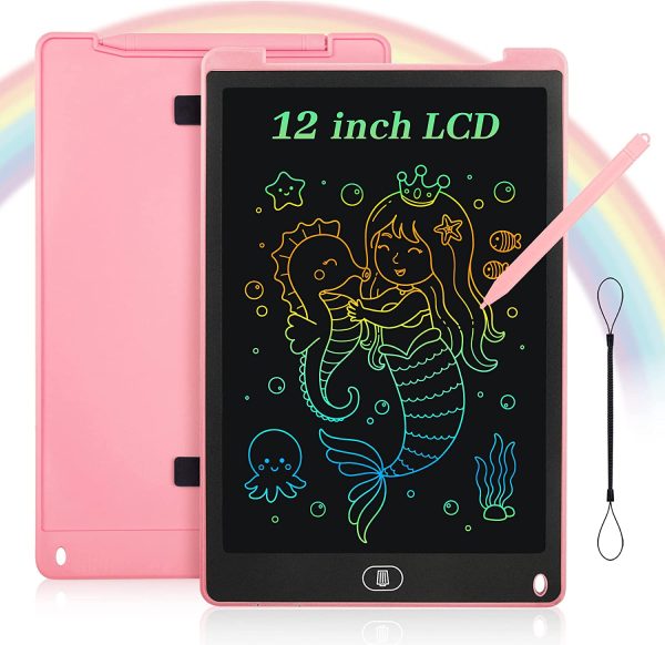 Tablette D'écriture LCD Coloré 12 Pouces pour Enfants et Adultes Convient Portable, Ecriture LCD Tablette Dessin Magique Grands Cadeauxs pour 3 4 5 6 7 ans Garçons Filles (Rose) – Image 3