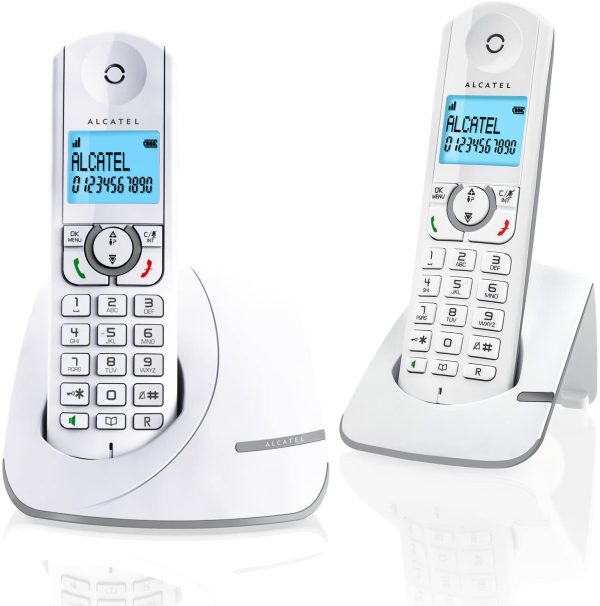 F390 Duo - Téléphone sans fil ultra efficace au design coloré, Pure Sound, Mains libres, Grand écran rétroéclairé, Grand répertoire, Sonnerie VIP - Blanc/Gris – Image 6