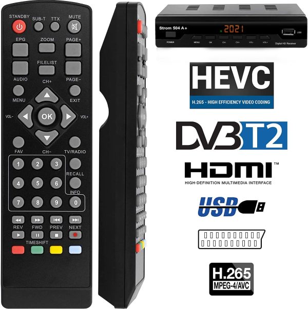 Strom 504 A+ Décodeur TNT Full HD -DVB-T2 - Compatible HEVC264 - (HDMI,Péritel, USB, Digital Plus) Noir – Image 2