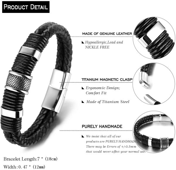 HALUKAKAH Enfants ??Solo Junior ??Garçon Bracelet Cuir Véritable 6-12+3 Ans Titane Acier Fermoir Magnétique Taille Ajustable 18-19.5cm Boîte-Cadeau Gratuit – Image 5