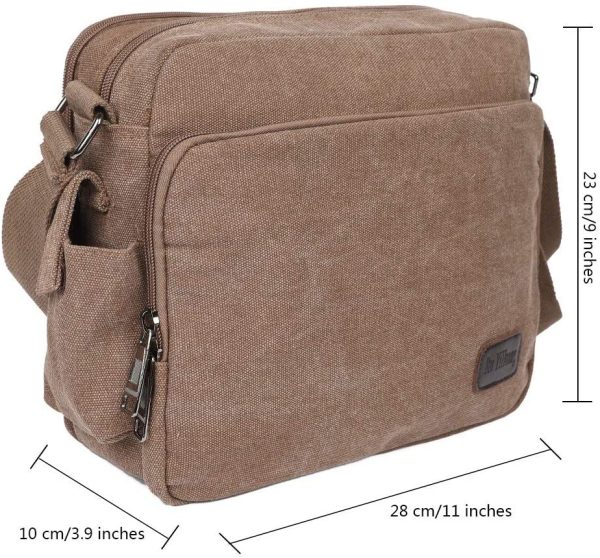 EGOGO Messenger Bag, Hommes Sac d'épaule Sac de toile Sac Bandoulière Sac de messager pour le Travail, Ecole, Usage Quotidien E527-1 (Brun) – Image 5