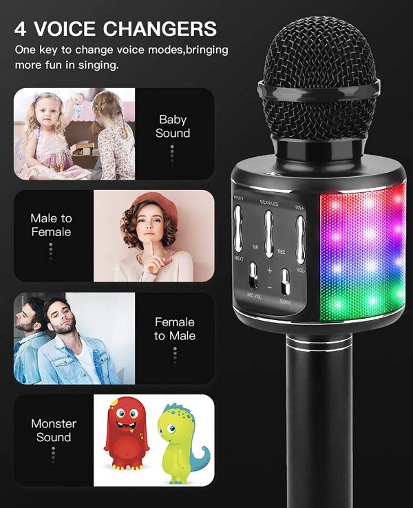 ShinePick Microphone Sans Fil Karaoké, Microphone Bluetooth Machine à Karaoké Accueil Lecteur KTV avec Lumières Dansantes, Sons Magiques, Cadeau Enfants pour Android/iOS (Noir) – Image 4