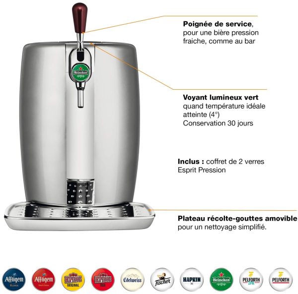 BeerTender Silver et chrome, Machine à bière, Pression pour la maison, Tireuse à bière, Pompe à bière, Coffret 2 verres YY2931FD – Image 2