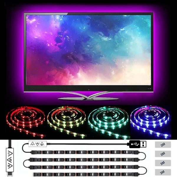 Ruban LED Bluetooth 2M SMD 5050 RGB Bandes lumineuses avec contrôleur synchronisation avec la musique Convient pour chambre à coucher, décoration de fête et pour la maison