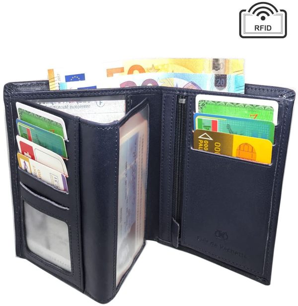 Charmoni - Max - Grand Portefeuille - Portefeuille Homme - Anti piratage Protection RFID Blocage - 4 Volets - Cuir Vachette - 22 Carte Bleu - Rangement complèt (C13 Bleu) – Image 7