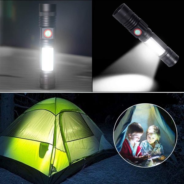 Torche Lampe de Poche LED USB Rechargeable Puissante Militaire Lampe COB Portable Zoomable Torche pour Auto Garage Atelier Camping Bricolage (Pile Rechargeable incluse & Magnétique au Bas) – Image 3