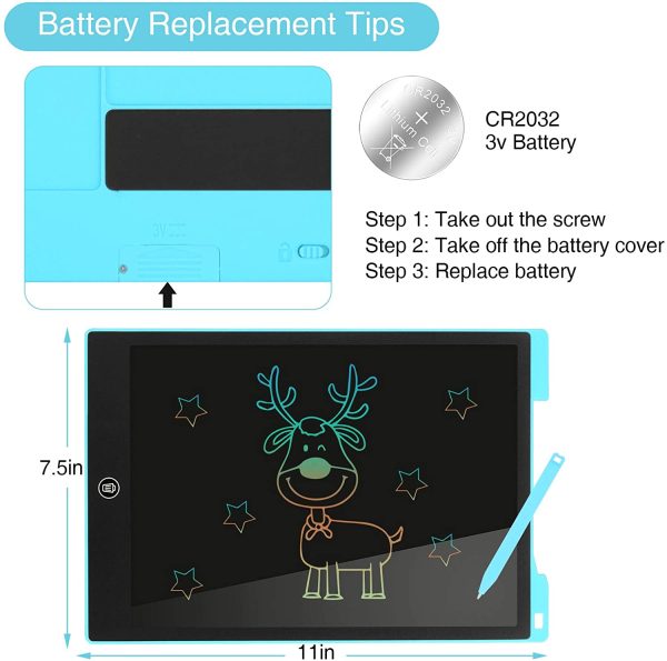 EooCoo Tablette Dessin Enfant LCD de Colorée 12 Pouces, électronique Memo Board avec Bouton de Verrouillage pour 4-12 ans Enfants Adultes Accueil Bureau école, Bleu – Image 2