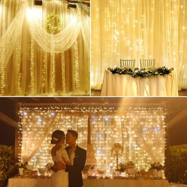 Rideau Lumineux - 300 LED 3M*3M Guirlande Lumineuse Rideau 8 Modes Etanche USB & Télécommande Rideau de Lumiere Interieur Exterieur Decoration pour Chambre Noël Mariage Fenêtre – Image 3