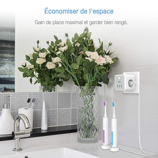 Prise USB Multiple, Multiprise Murale Cube 3 Prises avec 3 USB Secteur, 6 en 1 Bloc Multiprises USB Secteur avec Interrupteur, Multiprise Electrique Murale USB Chargeur pour Domicile, Bureau – Image 3