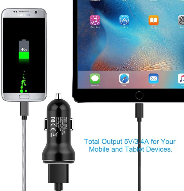 Chargeur Voiture, Chargeur Allume Cigare USB Double Ports Rapide USB Car Charge avec Technologie de Charge Adaptative pour iPhone 11/X/8/7/6, Galaxy S10/S9/S8/S7, Huawei, iPad-Noir – Image 7