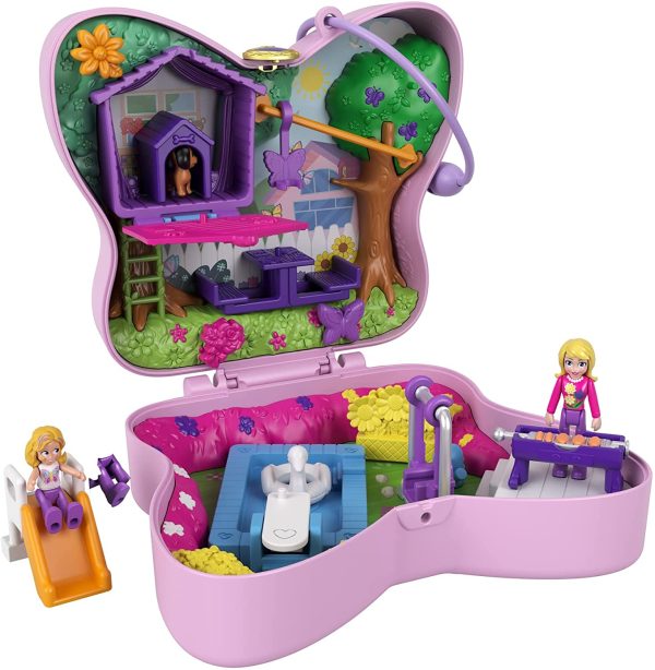 Polly Pocket Coffret Univers Le Jardin Papillon, mini-figurines Polly et sa maman, 5 surprises et 12 accessoires, jouet pour enfant, GTN21