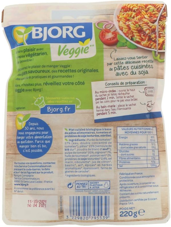 Bjorg Torsettes Tomates à l'Italienne, Bio, 220g