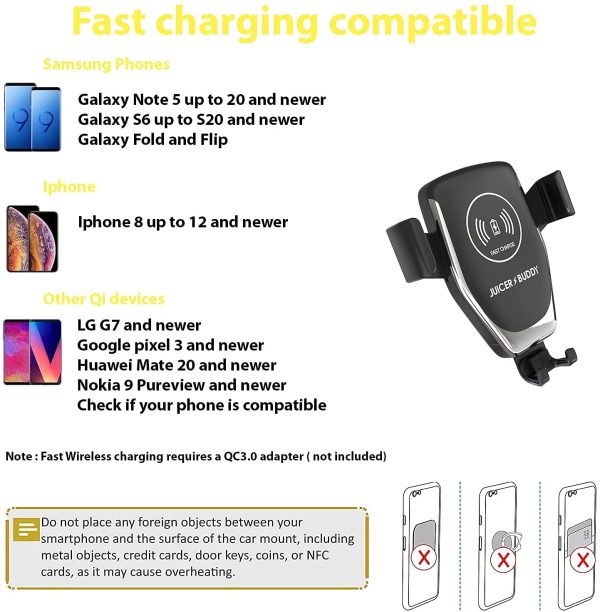 Chargeur sans Fil Voiture, Chargeur Induction Voiture, Support Téléphone sans Fil, Porte téléphone, Charge Rapide Qi 15W/10W/7.5W/5W, Verrouillage Automatique, Stable et sécurisée – Image 4