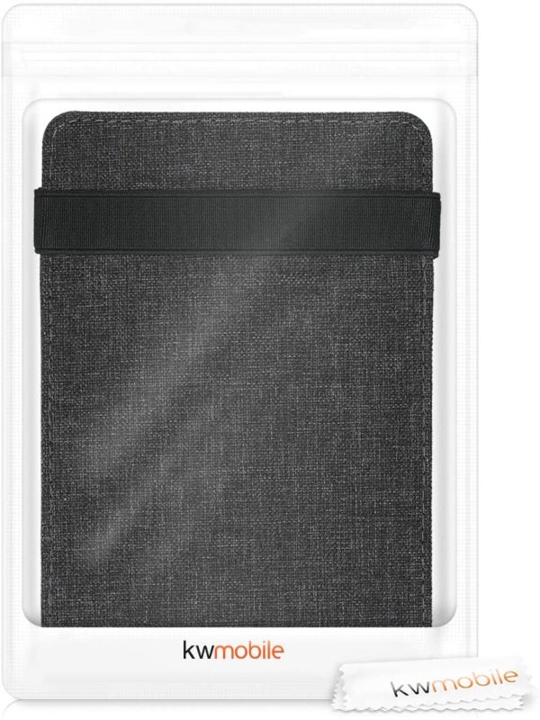 kwmobile Coque Compatible avec Kobo Glo HD/Touch 2.0 - Étui à Rabat en Tissu pour Liseuse - Tissu Gris foncé – Image 3