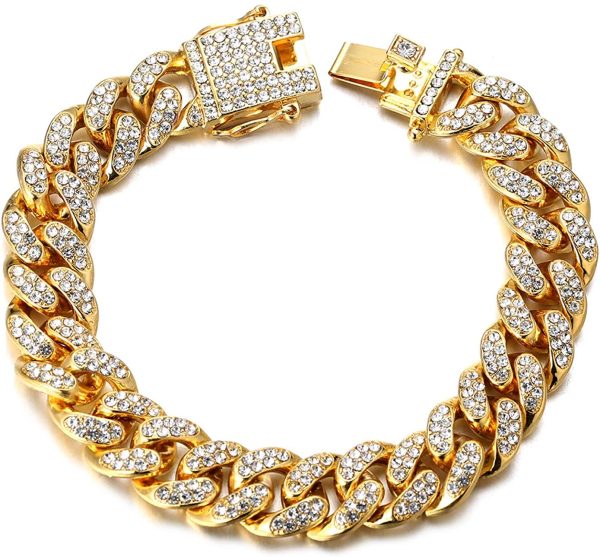 HALUKAKAH Diamant Chaîne Cubaine pour Enfant,14MM Garçons Or Véritable 18 Carats/Platine Or Blanc Plaqué Collier Bracelet Diamants de Laboratoire Ensemble de Griffes 8-15 Ans.Coffret Cadeau Gratuit – Image 5