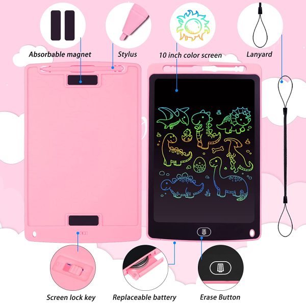 Tablette D'écriture LCD 10 Pouces Planche à Dessin pour Enfants, écriture Manuscrite Effaçable Portable Doodle Bloc de Dessin Jouets pour Enfants Cadeaux pour Garçons Filles, Rose – Image 4